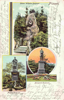 Plauen Vogtland Kaiser-Wilhelm-Denkmal Moltke-Denkmal Bismarck-Denkmal o 1902