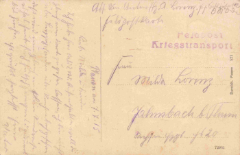 Plauen Vogtland Bahnhofstrasse Ecke Rädelstrasse Feldpoststempel  Kriegstransport o 1915