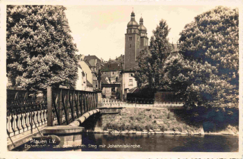 Plauen Vogtland schwarzer Steg mit Johanniskirche * um 1940