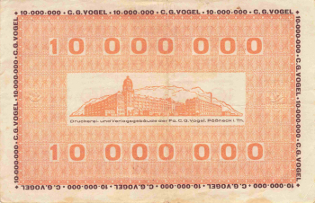 Pößneck Thüringen Notgeldschein 10 Millionen Markt 1923 C.G. Vogel