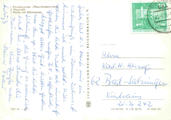 Poessneck, Thuringia, multi-view postcard, c. 1978