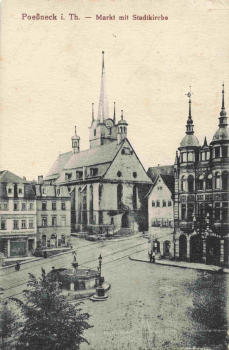 Pößneck Thüringen Markt mit Stadtkirche o 1926