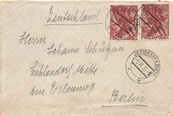 Polen 25 GR auf Brief o Jeziorany 9.11.1930 nach Berlin