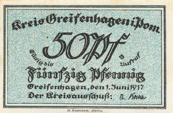 Greifenhagen Pommern Notgeldschein Gryfino 1917