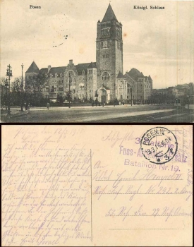 Posen Schloss Feldpoststempel 3. Batterie Fuss - Artillerie Ersatz Bataillon Nr.19 o 12.3.1915