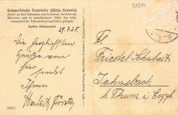 01814 Postelwitz Sächsische Schweiz Cafe Hantzschel o 1928