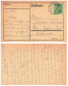 Posthorn Michel 232 P German Empire single franking on postcard o Hakenberg 21.5.1923