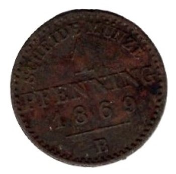 Prussia 1 Pfennig 1869 B Wilhelm I.