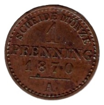 Prussia 1 Pfennig 1870 A Wilhelm I.