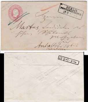 Prussia 1 Silbergroschen postal stationery cover o Berlin Potsdamer Bahnhof 12.2. around 1870