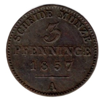 Prussia 3 Pfennig 1857 A Friedrich Wilhelm VI. 