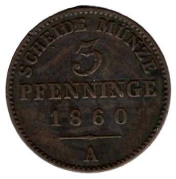 Prussia 3 Pfennig 1860 A Friedrich Wilhelm VI.
