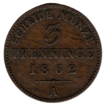 Prussia 3 Pfennig 1862 A Wilhelm I.
