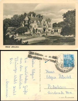 Propaganda stamp "Our commitment in the election! A united fatherland!"" on AK Altenstein o September 24, 1954
