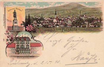 01896 Pulsnitz Hotel grauer Wolf Litho o 1898