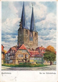 Quedlinburg Nikolaikirche Kuenstlerkarte Gustav Luettgens o 1934