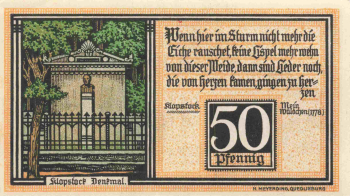 Quedlinburg Notgeldschein 50 Pfennig 1921 Klopstock