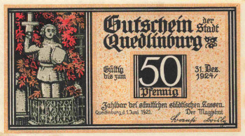 Quedlinburg Notgeldschein 50 Pfennig 1921 Klopstock