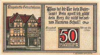 Quedlinburg Notgeldschein 50 Pfennig 1921 Klopstock