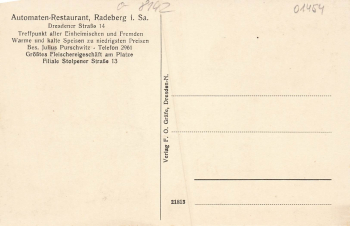 01454 Radeberg  Dresdner Strasse 14 Automaten Restaurant *ca. 1920