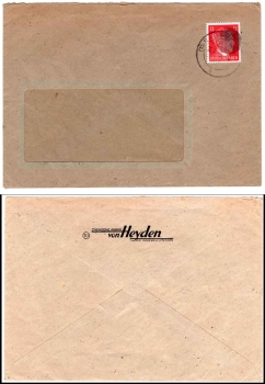 Radebeul Saxon blackening 12 Pfennig Hitler on letter o Radebeul 16.6.1945