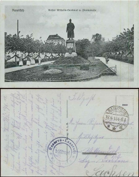 Rawitsch Kaiser Wilhelm Denkmal Promenade Feldpost Reserve-Lazarett o 12.6.1918