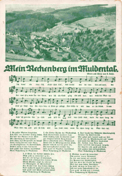 Rechenberg-Bienenmühle, Ore Mountains (Erzgebirge) – song card by A. Gräfe, used circa 1940