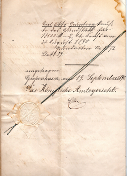 Recognitionsschein für den Glaser Carl Otto Grünberg in Großenhain 18.9.1890