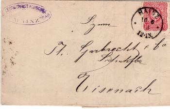 Imperial eagle in the oval Michel 33 10 pfennigs on a letter from Mainz June 16, 1876 to Eisenach