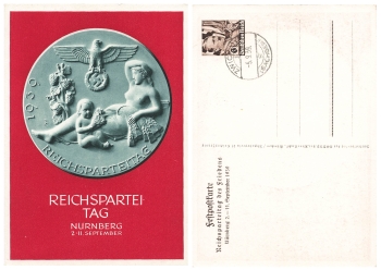 Nuremberg Nazi Party Rally Propaganda Card Medal Private Postal Stationery o 1939