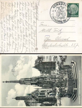 Nuremberg Nazi party rally of the NSDAP September 7th, 1936 special stamp on postcard