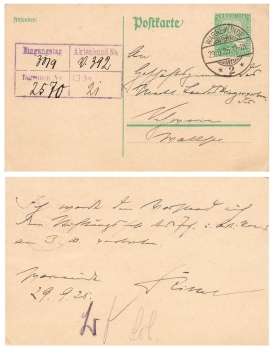 Rhineland postal stationery P204 5 Pfennig 1924 o Warnemünde September 29, 1925