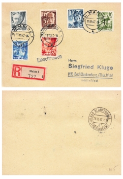 Rhineland-Palatinate by registered mail o Mainz November 113, 1947 to Bad Blankenburg