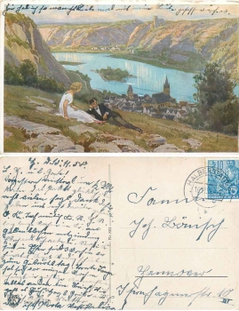 Rheinlandschaft Künstlerkarte nicht Signiert um 1920 Serie 884 - 887 o 16.11.1958