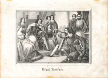 Richard the Lionheart with harper original lithograph Oeser around 1850