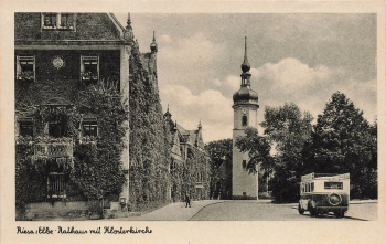 Riesa Elbe Rathaus mit Klosterkirche Autobus * um 1930