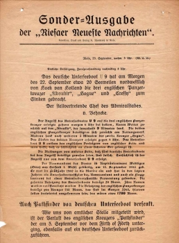 Riesaer Latest News special issue submarine U9 sinks English armored cruiser 23.9.1914