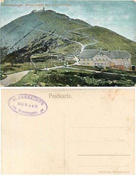 Riesenbaude mit Schneekoppe Riesengebirge * um 1910