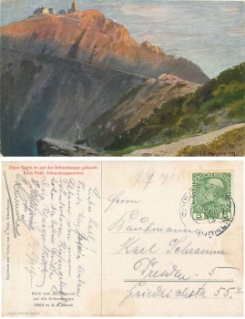 Riesengebirge Schneekoppe Künstlerkarte Morgenstern o 8.7.1913