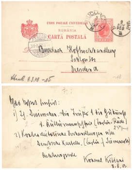 Romania Carta Postala 10 Bani stationary o Bucuresci 9.11.1903 to Dresden