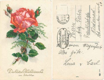 red rose blossom birthday card o 2.2.1929