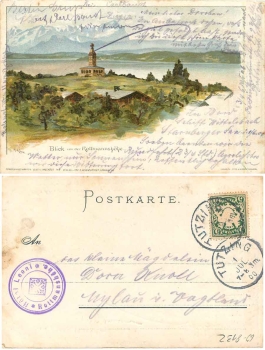 82319 Starnbergersee Rottmannshohe artist card R. Lipps o 1.7.1900
