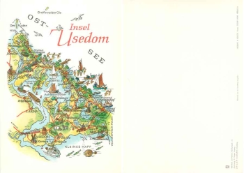 Alfred Hoppe 8005/1 A Usedom island large format map approx. A5 around 1970