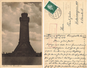 08371 Rümpwald Landpoststempel o 9.9.1930 auf AK Glauchau Bismarckturm