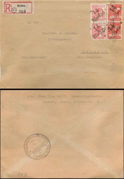 SBZ district hand stamp 14 Meissen on R letter o 1.7.1948