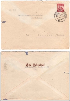 SBZ Mecklenburg Vorpommern Michel 17 on letter Schwerin 8.1.1946 to Meissen