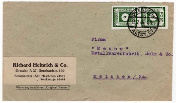 SBZ  East-Saxony Michel 2 x 43A vertical stripes on cover o Dresden 13.7.1945 to Meissen