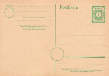 SBZ East Saxony number series postal stationery 6 Pfennig green 1945 *