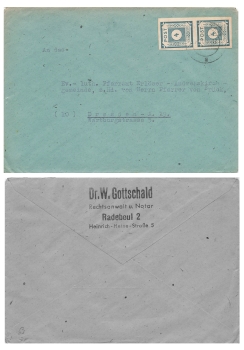 SBZ East Saxony numeral series Post Michel 53 vertical pair on letter o Radebeul 11/14/1945