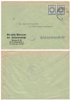 SBZ Ost Sachsen Ziffernserie Post Michel 53 waagerechtes Paar auf Ortsbrief o Dresden 8.12.1945